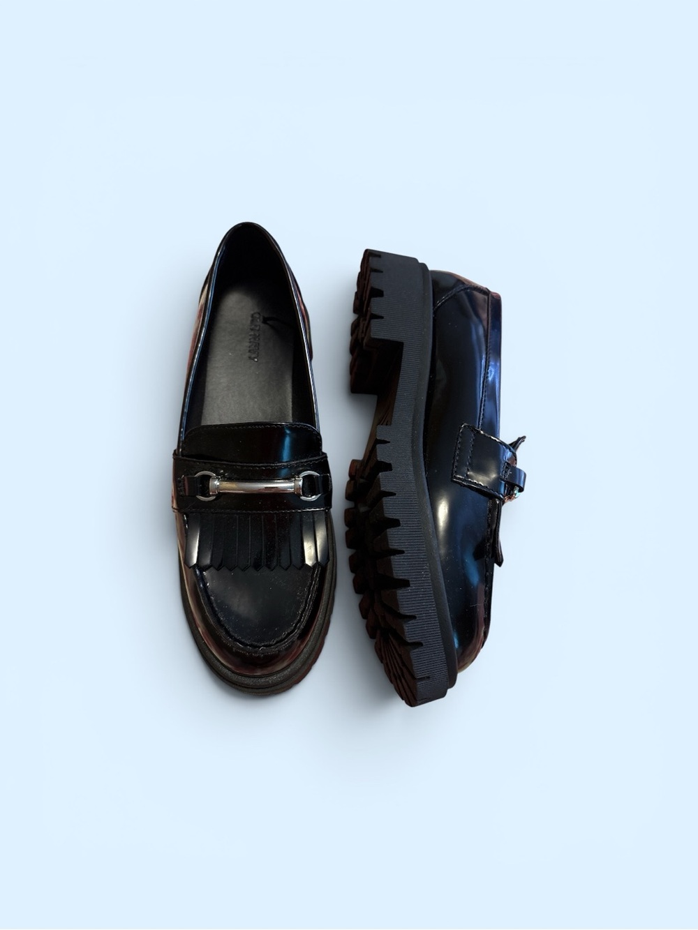 Old Navy Black Patent Chunky Lug Sole Horsebit Loafers Women’s 9
